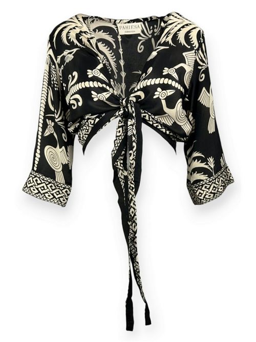 camicia donna corta nero e beige Pahiesa Formentera | TP2012150